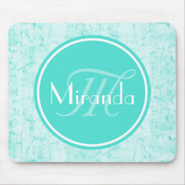 Trendig Aqua Mint Crackle Mönster med monogram Musmatta