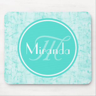 Trendig Aqua Mint Crackle Mönster med monogram Musmatta
