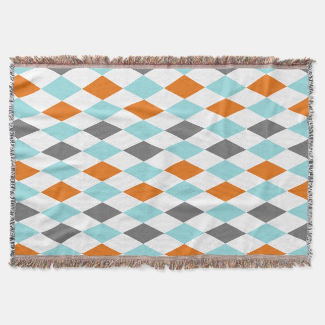 Trendig Aqua Orange Teal Modern Harlequin Filt (Framsidan)