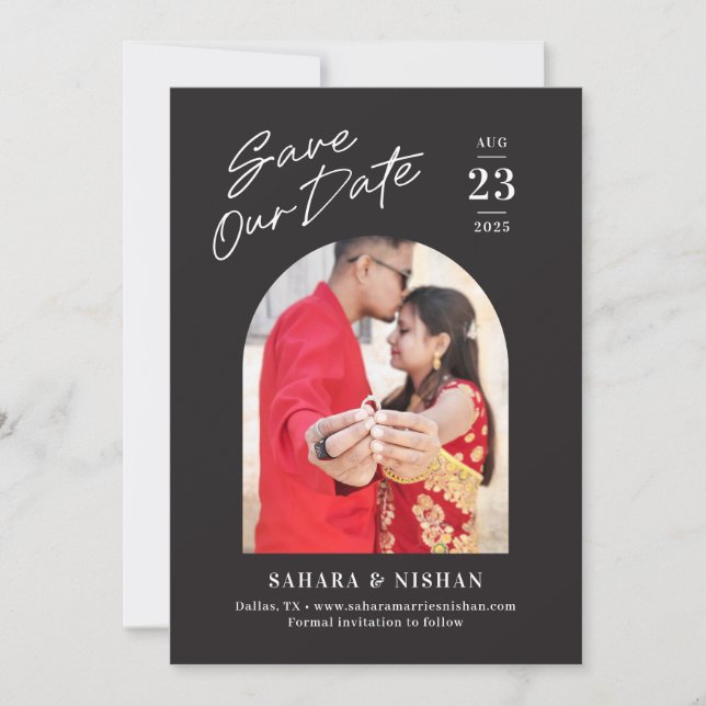 Trendig Arch Editable Färg Spara datumkortet Julkort (Framsida)