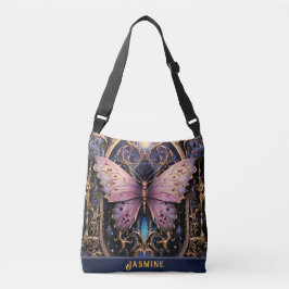 Trendig Art Deco Lila Rosa Guld Butterfly Axelväska