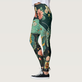 Trendig Art Deco Teal Rosa Blommigt Butterfly Yoga Leggings