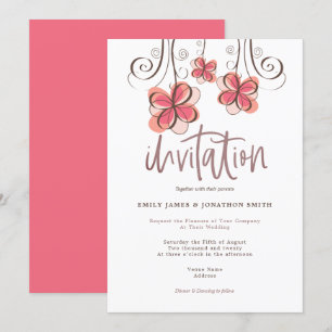 Trendig Artsy Rosa Watercolor Blommigt Script Bröl Inbjudningar
