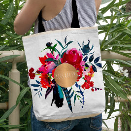 Trendig av kopparmonogram av rödmarint boho bouque tygkasse