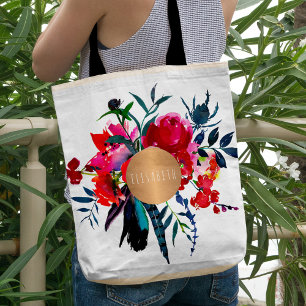 Trendig av kopparmonogram av rödmarint boho bouque tygkasse