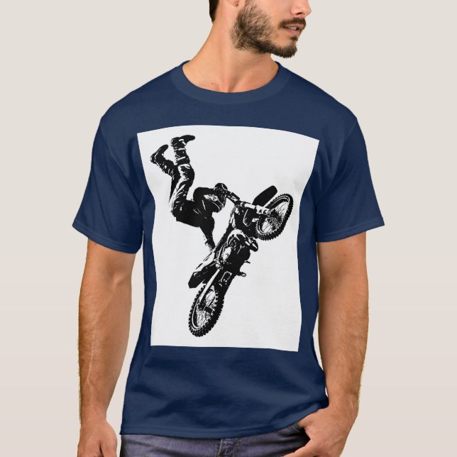 Trendig av marint blått Biker-popkonst för motivat T Shirt (Framsida)
