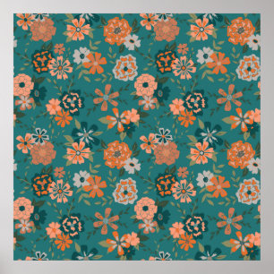Trendig av Orange Vine Flower Mönster Poster