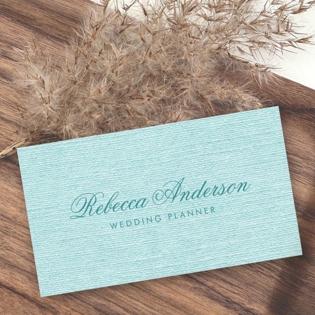 Trendig av söt för Aqua Blue chic  Visitkort (Aqua blue linen chic trendy pretty script business card)