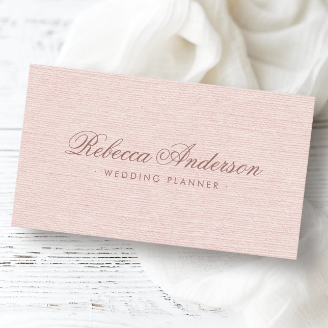 trendig av söt för  av  rosa linen chic visitkort (Blush pink linen chic trendy pretty script business card)