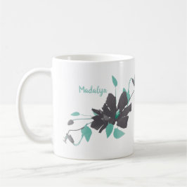 Trendig av vattenfärgad Blommigt Teal Grått Namn k Kaffemugg