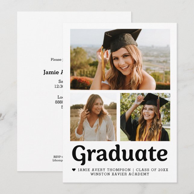Trendig avslappnad modern examensfoto collage inbjudningar (Fram/baksida)