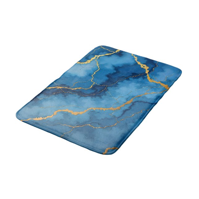Trendig Azure Blue Guld Marble Collection Badrumsmatta (Vinklad)