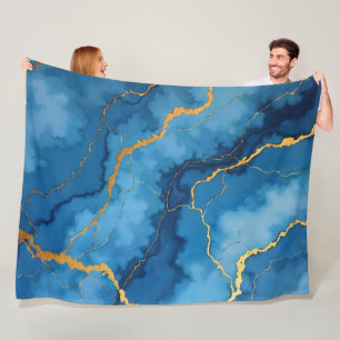 Trendig Azure Blue Guld Marble Collection Fleecefilt