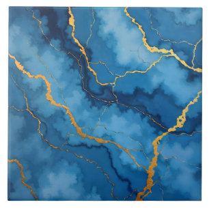 Trendig Azure Blue Guld Marble Collection Kakelplatta