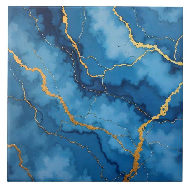 Trendig Azure Blue Guld Marble Collection Kakelplatta (Framsidan)