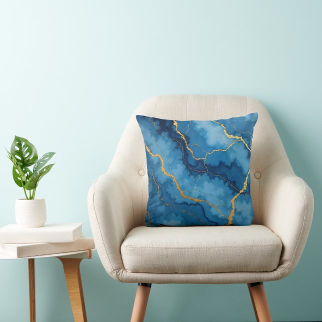 Trendig Azure Blue Guld Marble Collection Kudde (Stol)
