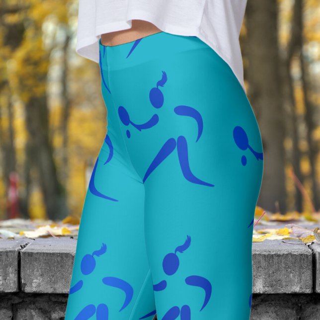 Trendig Azure Blue Womens Tennis Mönster Leggings (Womens Tennis on Azure Blue Leggings)