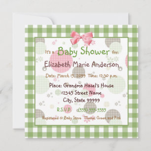 Trendig Baby Shower for Girl Gingham and Polka dot Inbjudningar