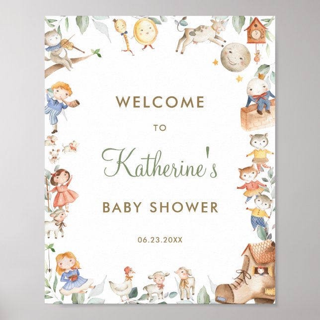 Trendig barnkammarrim välkomstskylt för babyfirand poster (Framsidan)
