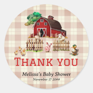 Trendig Barnyard Boskap Baby Shower Tack Runt Klistermärke