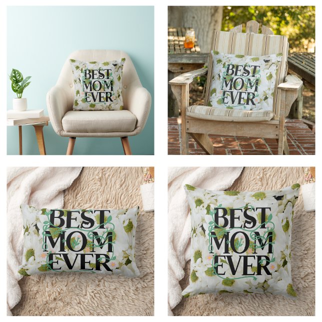 Trendig Bästa Mamma Någon Gång Vit Blommig Modern Lumbarkudde (Trendy Best Mom Ever White Floral Modern Pillow)