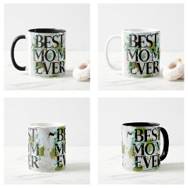 Trendig Bästa Mamma någonsin Vit Blommigt Modern Kaffemugg