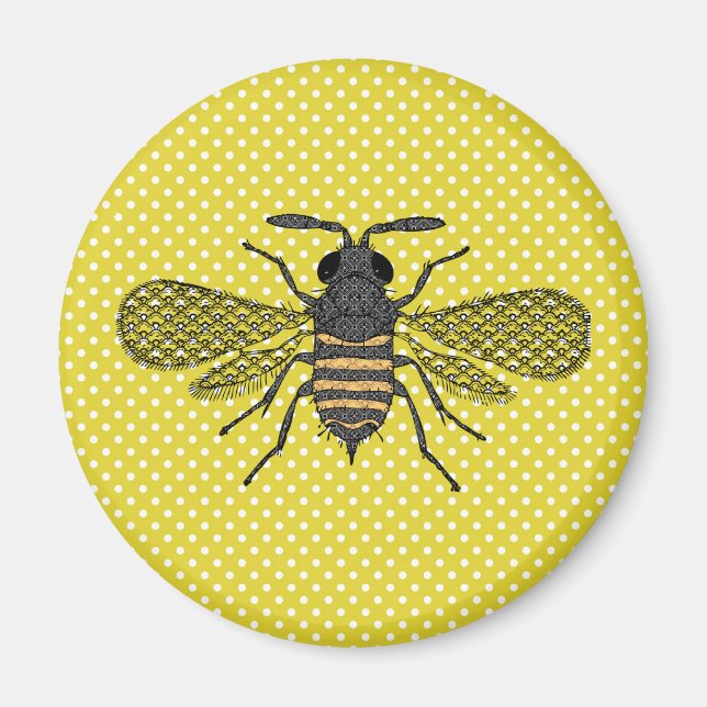 Trendig BEE Gult Polkadot Mönster Gift Decor NEW Magnet (Framsidan)