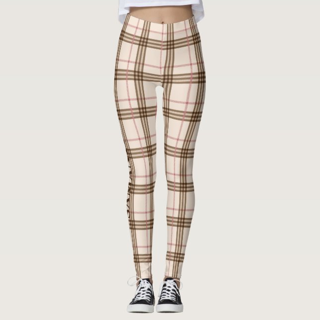 Trendig beige brun rosa ros guld Thompson tartan Leggings (Framsida)