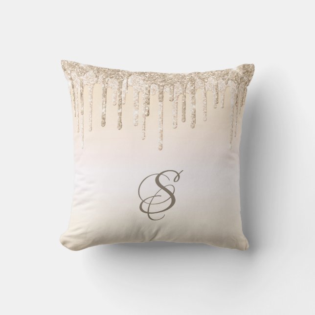 Trendig Beige Glitter Drips Graphic Monogram Kudde (Framsida)