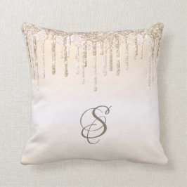 Trendig Beige Glitter Drips Graphic Monogram Kudde
