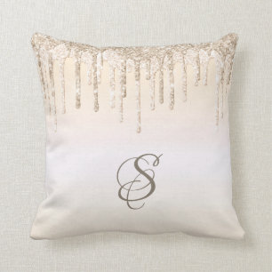 Trendig Beige Glitterdroppar Grafisk Monogram Kudde