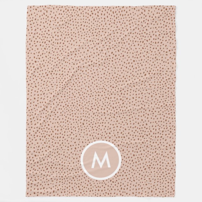 Trendig Beige Monogram med Terracotta Boho Brown Fleecefilt (Framsidan)