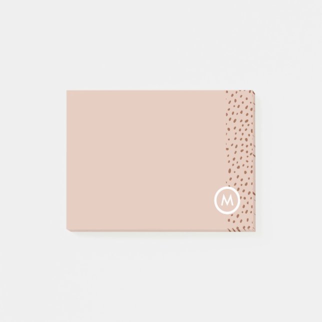 Trendig Beige Monogram med Terracotta Boho Brown Post-it Block (Framsida)