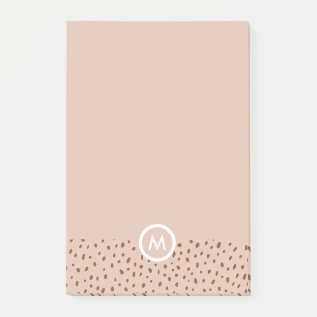 Trendig Beige Monogram med Terracotta Boho Brown Post-it Block (Framsida)