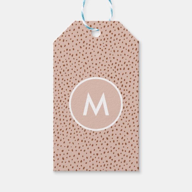 Trendig Beige Monogram med Terracotta Boho Brown Presentetikett (Framsidan)