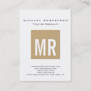 Trendig Beige Monogram White Affärskort Visitkort