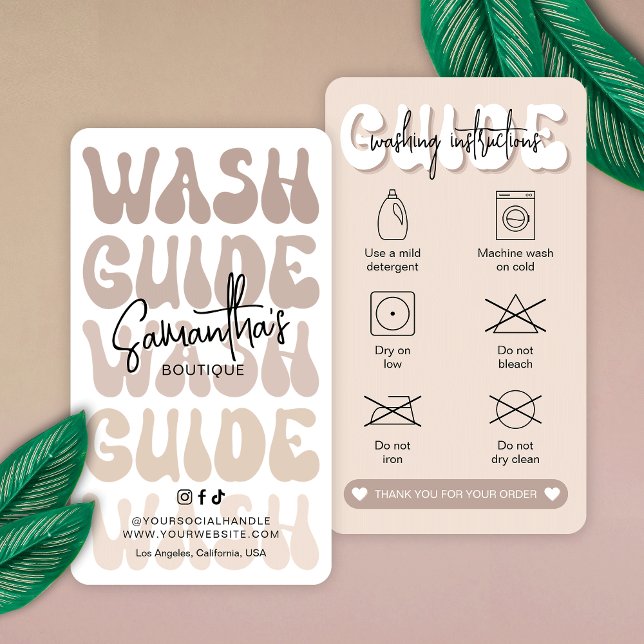 Trendig Beige Retro Tvättar vårdkort för  Visitkort (Modern beige washing instructions cards with space for your boutique details)
