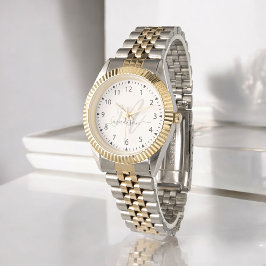 Trendig Beige Snyggt Monogram Initial och Namn Armbandsur