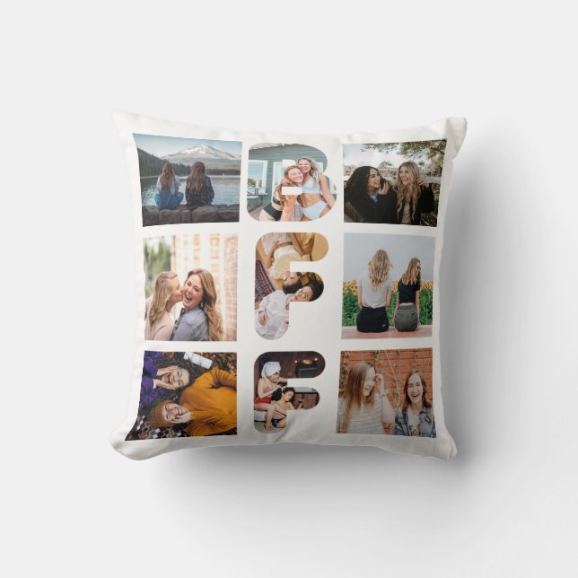Trendig BFF Bästa Friend Chic Modern Photo Collage Kudde (Framsida)