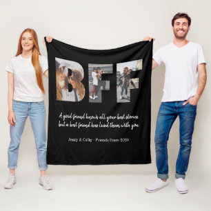 Trendig BFF Photo Collage Best Friend Quote Black Fleecefilt