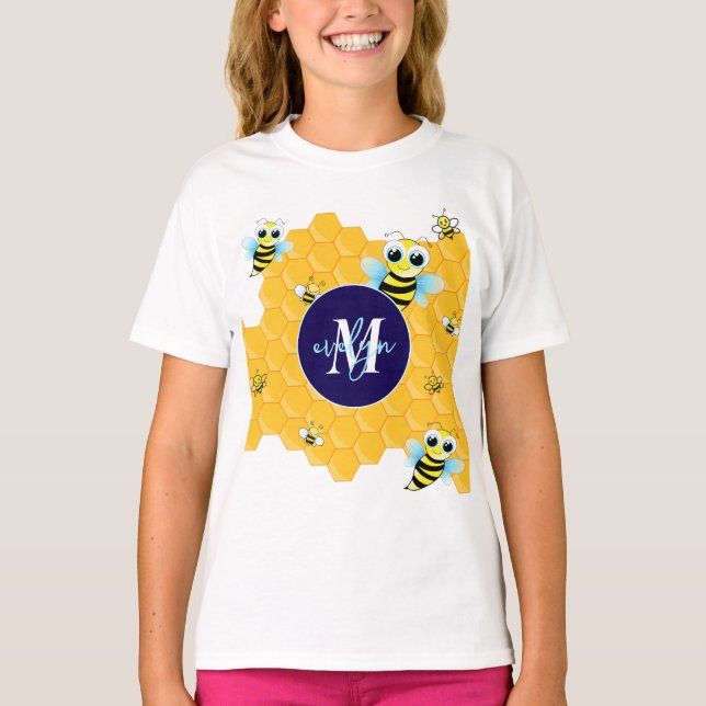 Trendig Big Blue Ögon Bee & Hives T Shirt (Framsida)