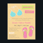 Trendig Bikini Beach Helg Bachelorette Party Inbjudningar<br><div class="desc">Ta en avslappnande bakteriefest firande för hennes stora dag på en strandort! Trendiget, snyggten och de moderna inbjudningarna till bakteriepartiet kommer med en blå och vit bikini-flinflip flops i polka dots, en rosa strand i rand med små vita blommor för dekorationer på banden. En omvänd sida är en mussla och...</div>