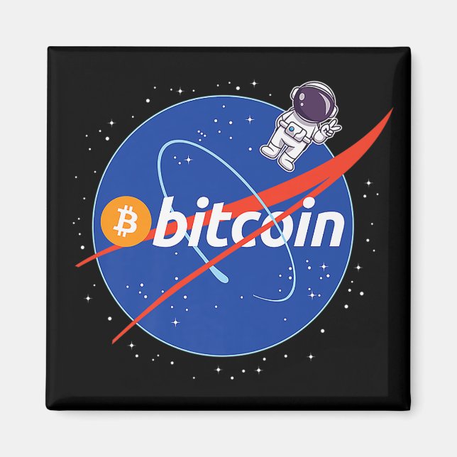 Trendig Bitcoin Astronaut Space Crypto Magnet (Framsidan)