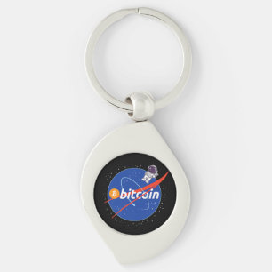 Trendig Bitcoin Astronaut Space Crypto Swirl Silverfärgad Nyckelring
