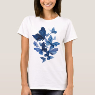 Trendig blå BLÅ FJÄRILAR Konstnärligt motiv T Shirt