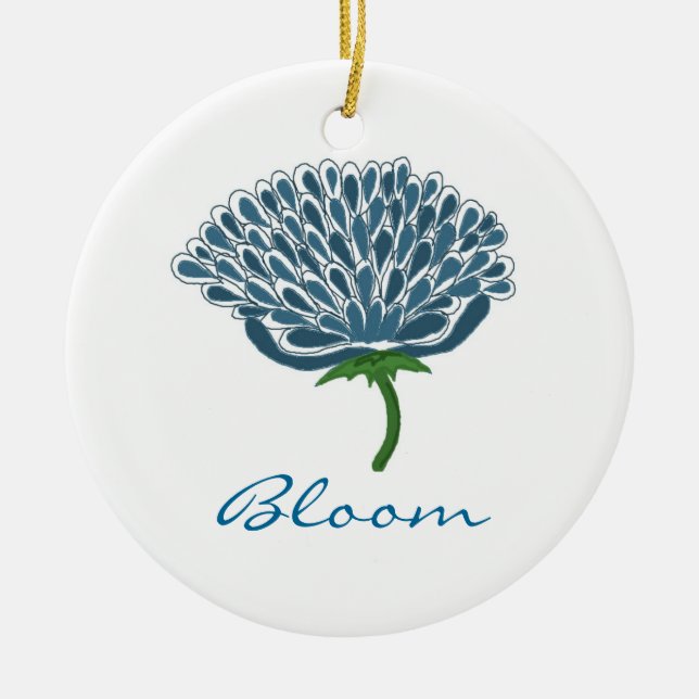 Trendig blå blomma julgransprydnad keramik (Framsidan)