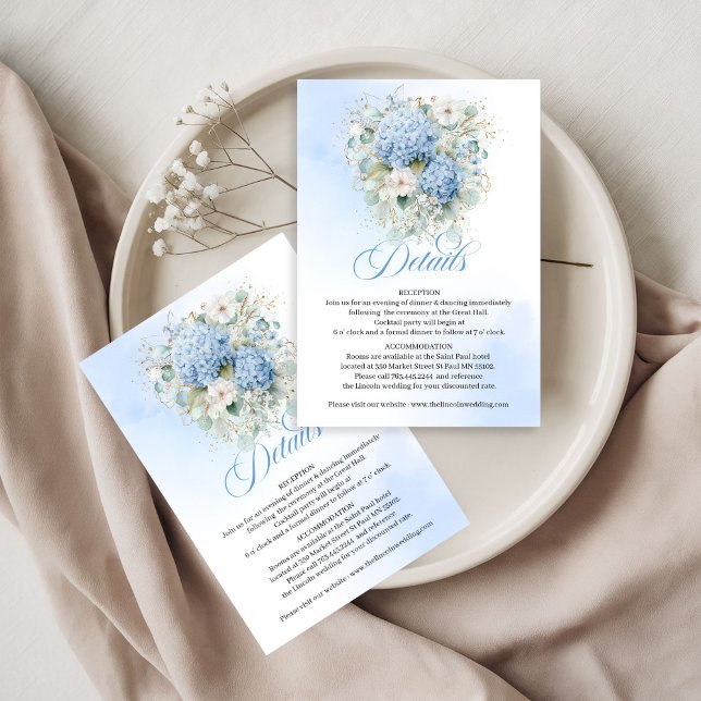 Trendig blå blomster eukalyptus bröllopsdetaljkort OSA kort (Trendy Blue Floral Eucalyptus Wedding details card)