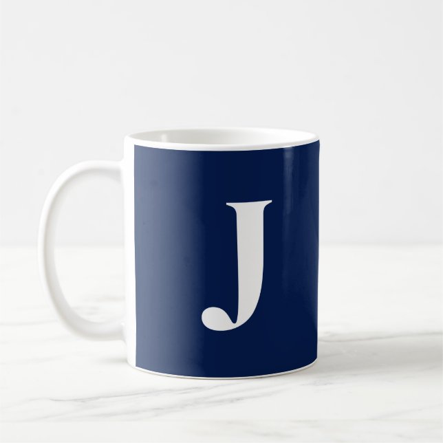 Trendig Blå C41 Vit initial monogramAnpassningsbar Kaffemugg (Vänster)