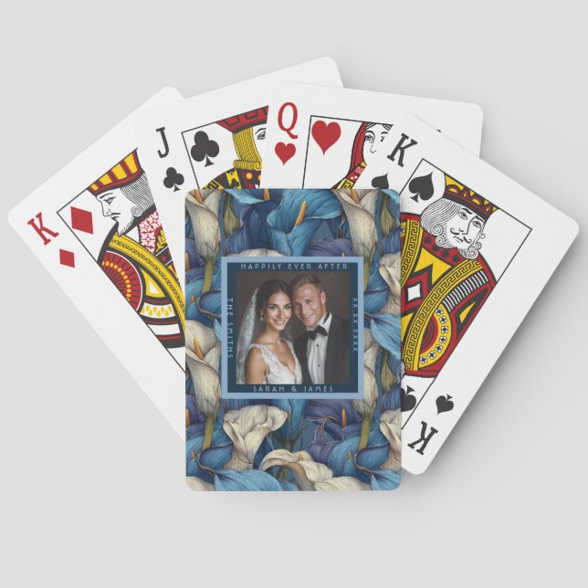 Trendig Blå Calla Liljor Fantasy Traditionell Bröl Casinokort (Baksidan)