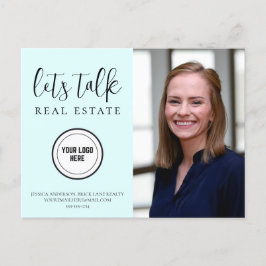 Trendig blå fastighetsmarknadsföring Lägg till log Vykort